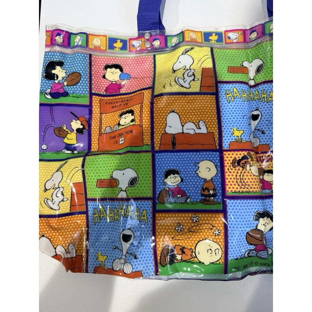 Vintage Peanuts Tote Bag PVC 90s Charlie Brown Snoopy Woodstock Cartoon‎ Linus L